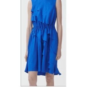 COS Blue Waterfall Layered Pocket Linen Mini Dress   Women's Size 2